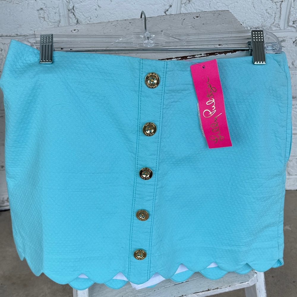 Lilly Pulitzer Aqua Scalloped Button-Front Mini Skirt Skort